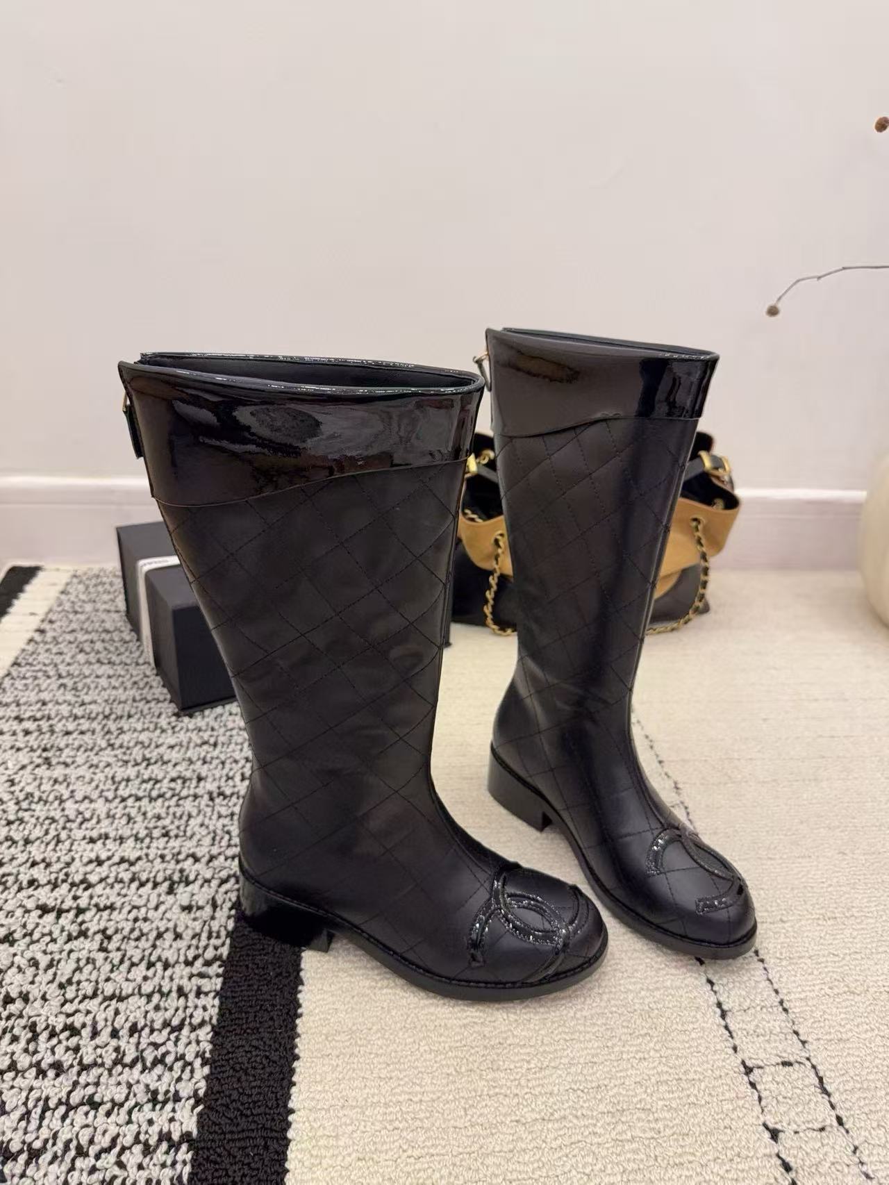 CHANE1 高品質ダブルCチェック柄ニーハイブーツ【50％割引+送料無料】