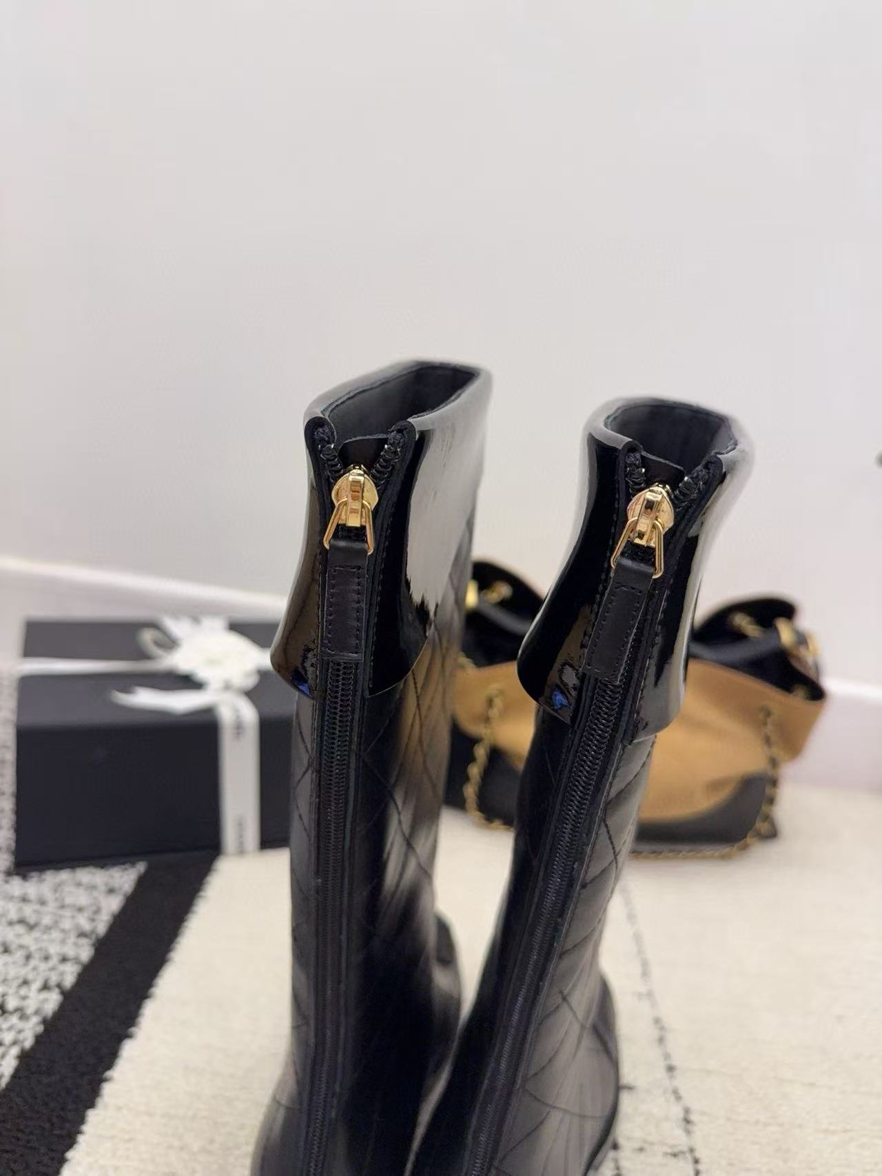 CHANE1 高品質ダブルCチェック柄ニーハイブーツ【50％割引+送料無料】