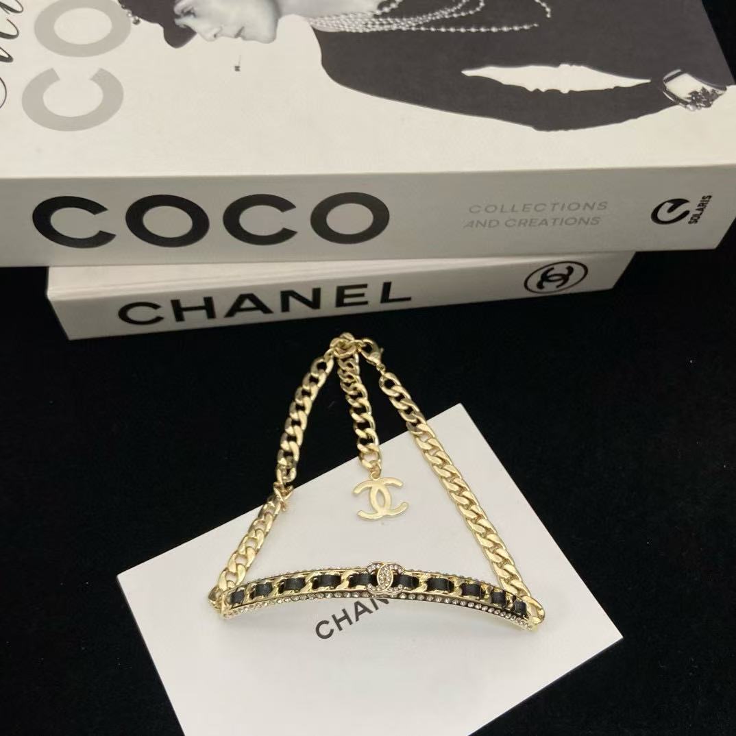 CHANE1 レザー ダブルC ダイヤモンドネックレス【50％割引+送料無料】