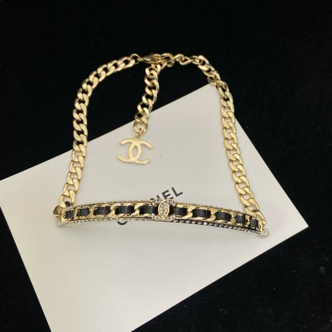 CHANE1 レザー ダブルC ダイヤモンドネックレス【50％割引+送料無料】