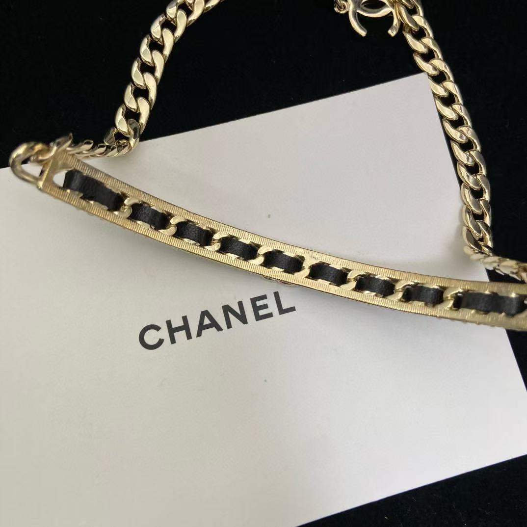 CHANE1 レザー ダブルC ダイヤモンドネックレス【50％割引+送料無料】