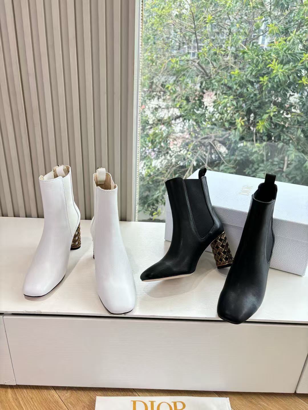 DIOR 高品質牛革ハイヒールアンクルブーツ【50％割引+送料無料】