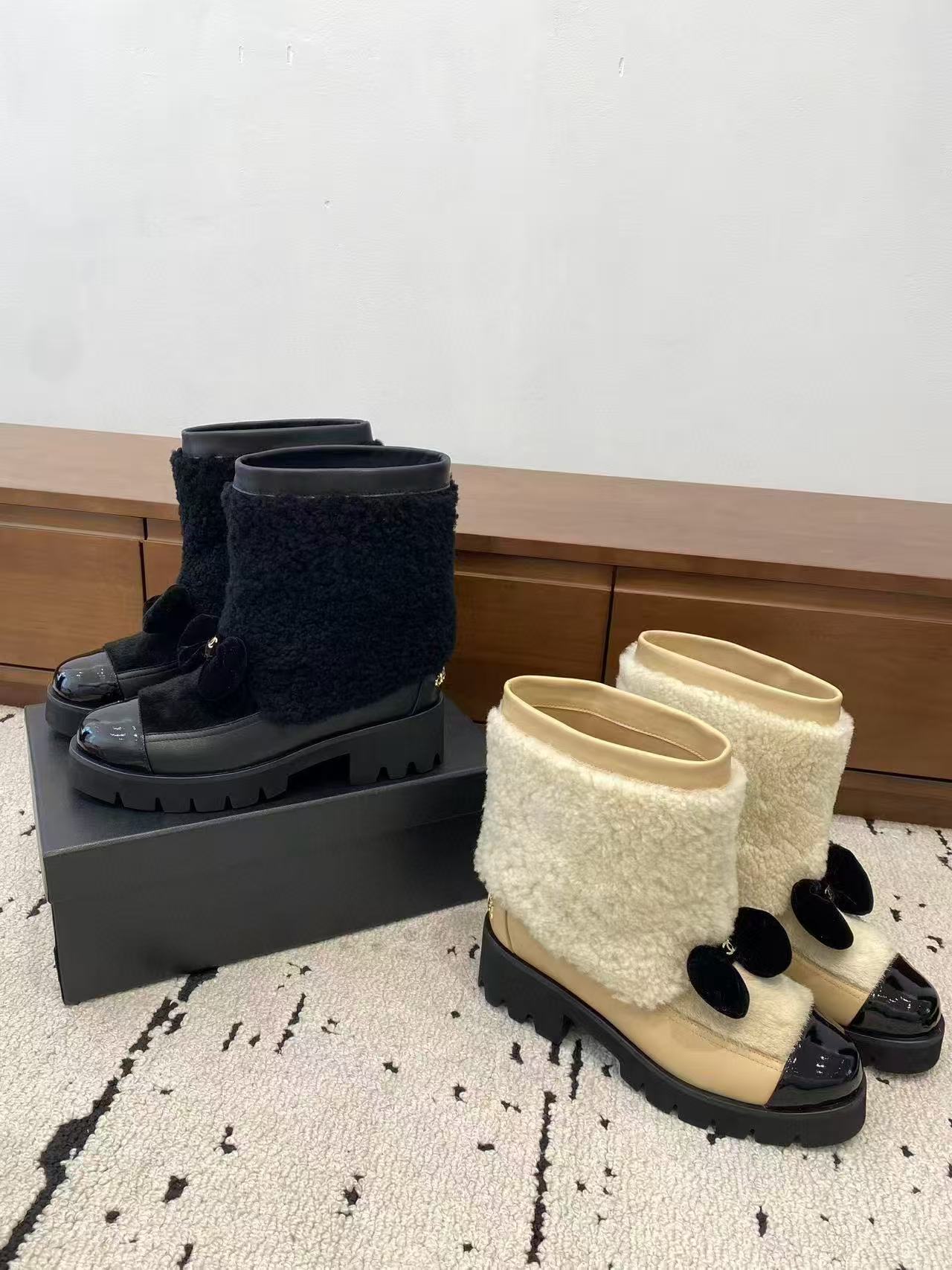 CHANE1 高品質ウール ボウアンクルブーツ【50％割引+送料無料】