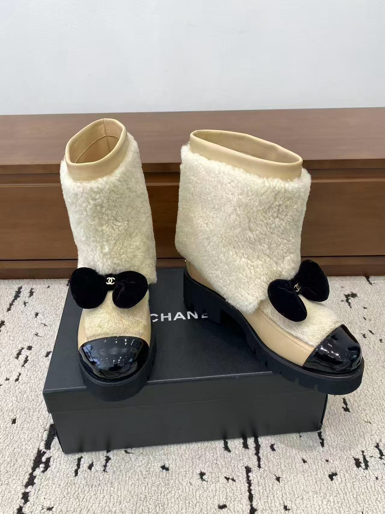 CHANE1 高品質ウール ボウアンクルブーツ【50％割引+送料無料】