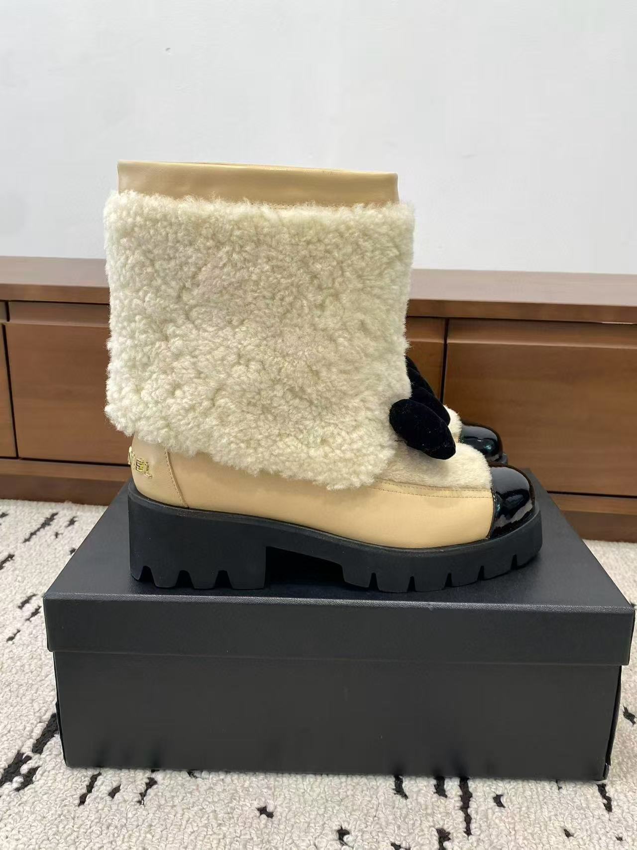 CHANE1 高品質ウール ボウアンクルブーツ【50％割引+送料無料】