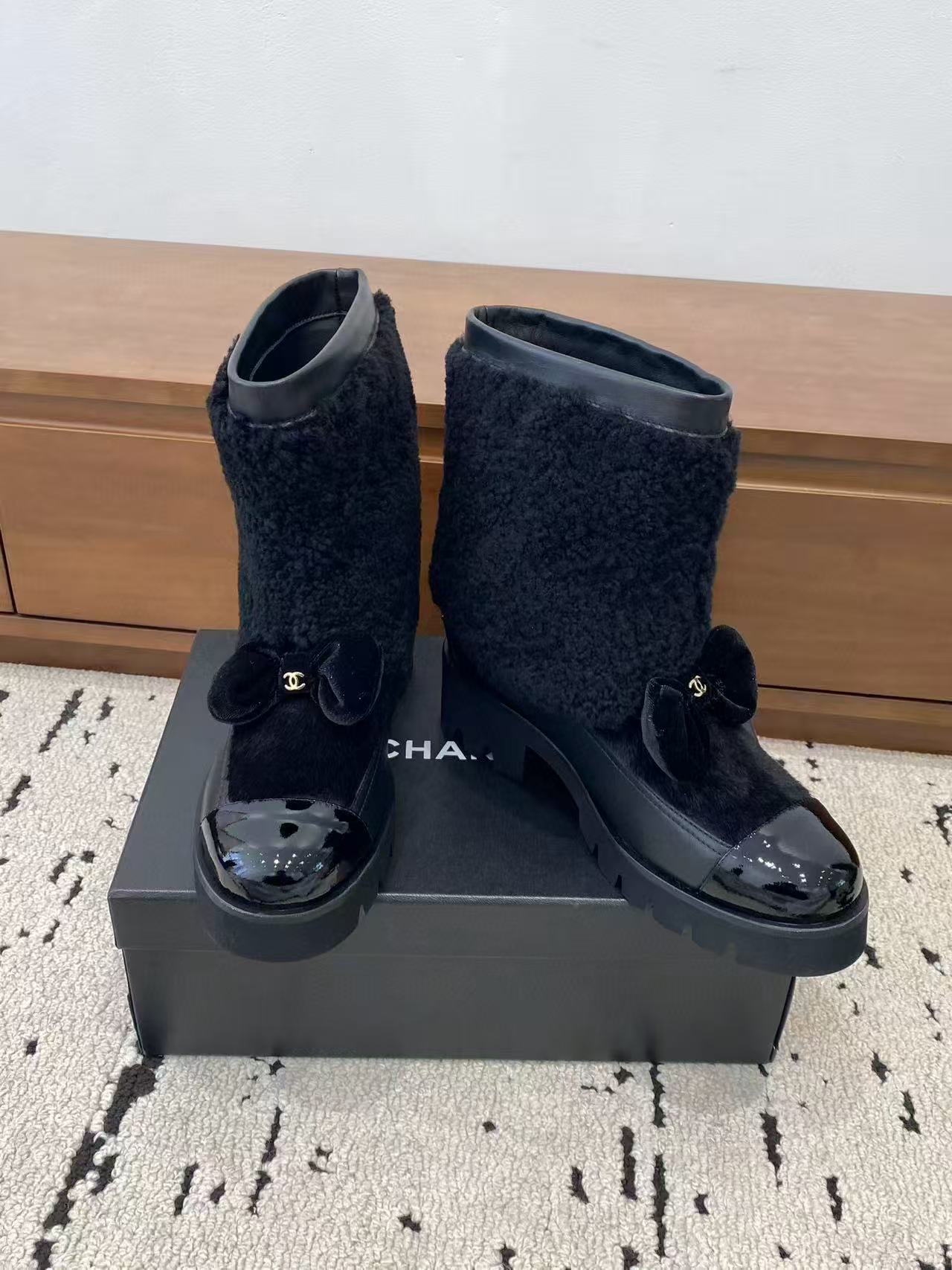 CHANE1 高品質ウール ボウアンクルブーツ【50％割引+送料無料】