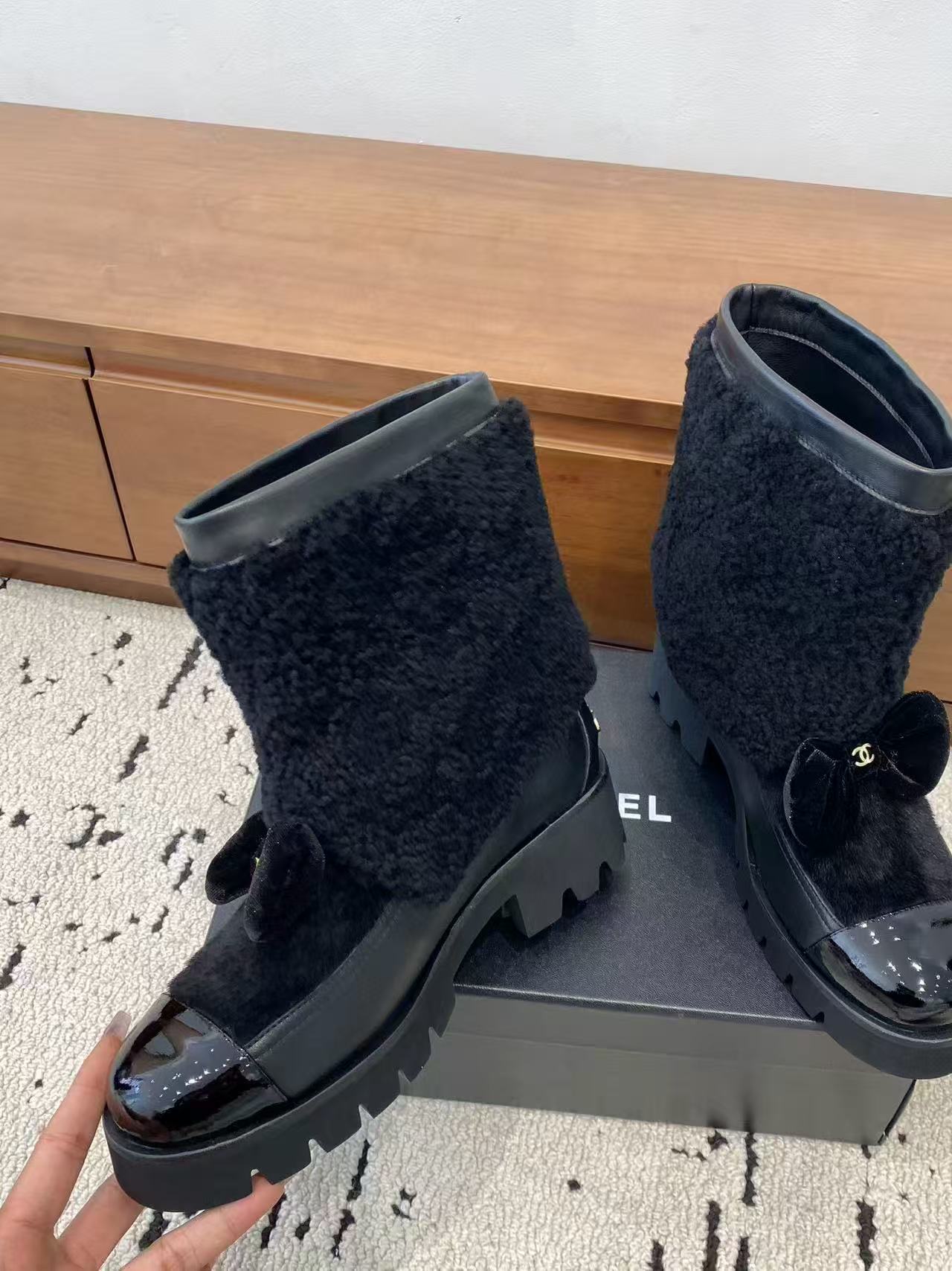 CHANE1 高品質ウール ボウアンクルブーツ【50％割引+送料無料】