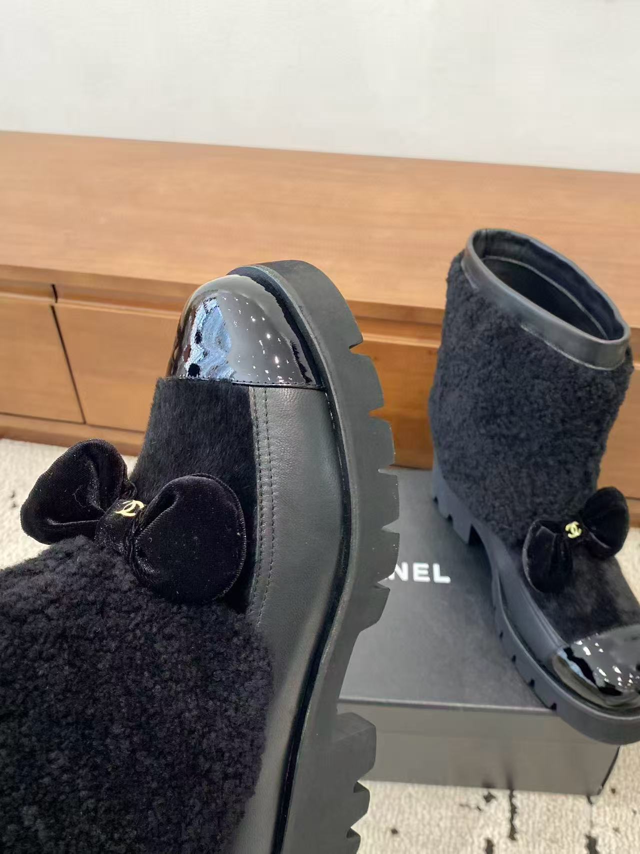 CHANE1 高品質ウール ボウアンクルブーツ【50％割引+送料無料】