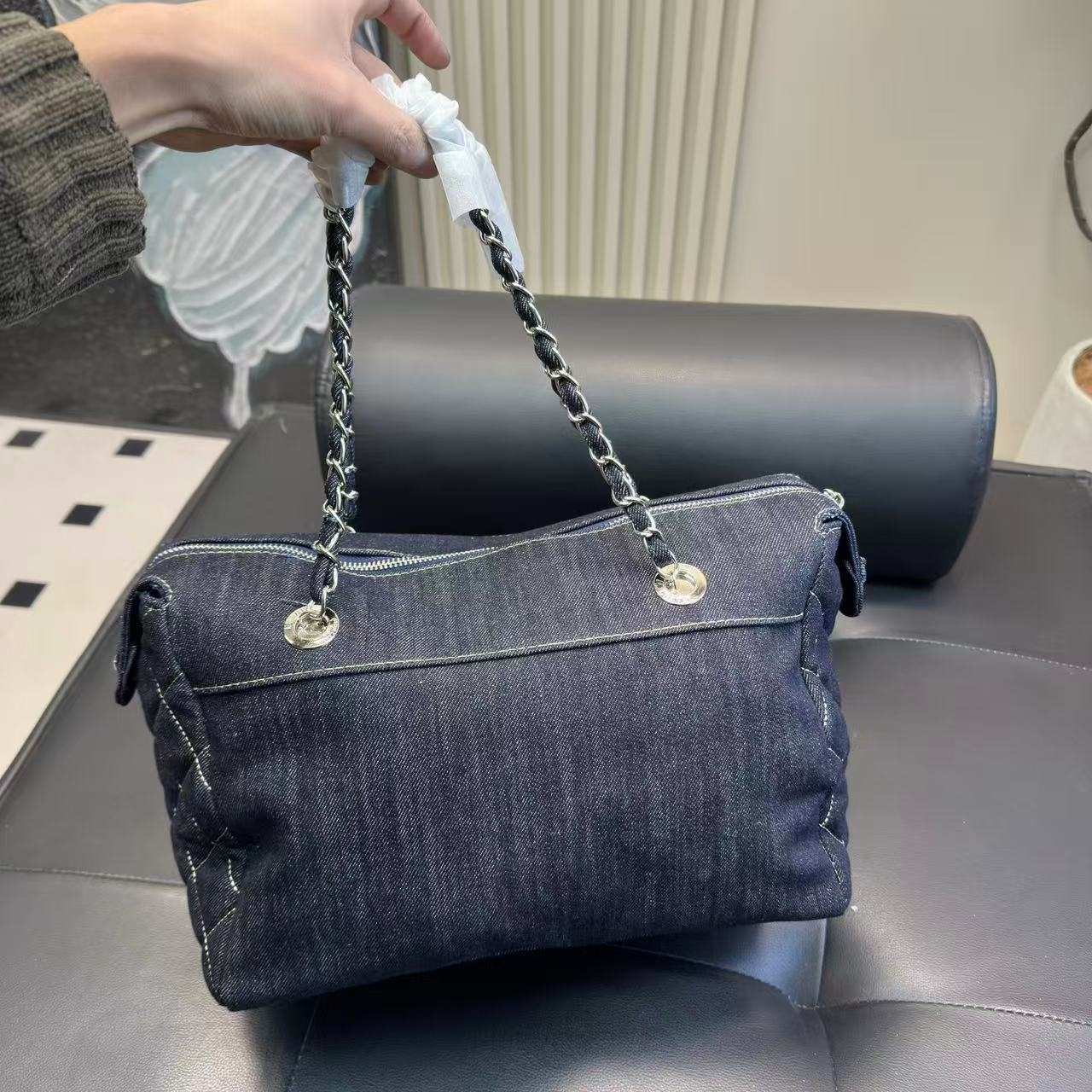 CHANE1 ダブルCチェーンデニムショッピングバッグ【50％割引+送料無料】