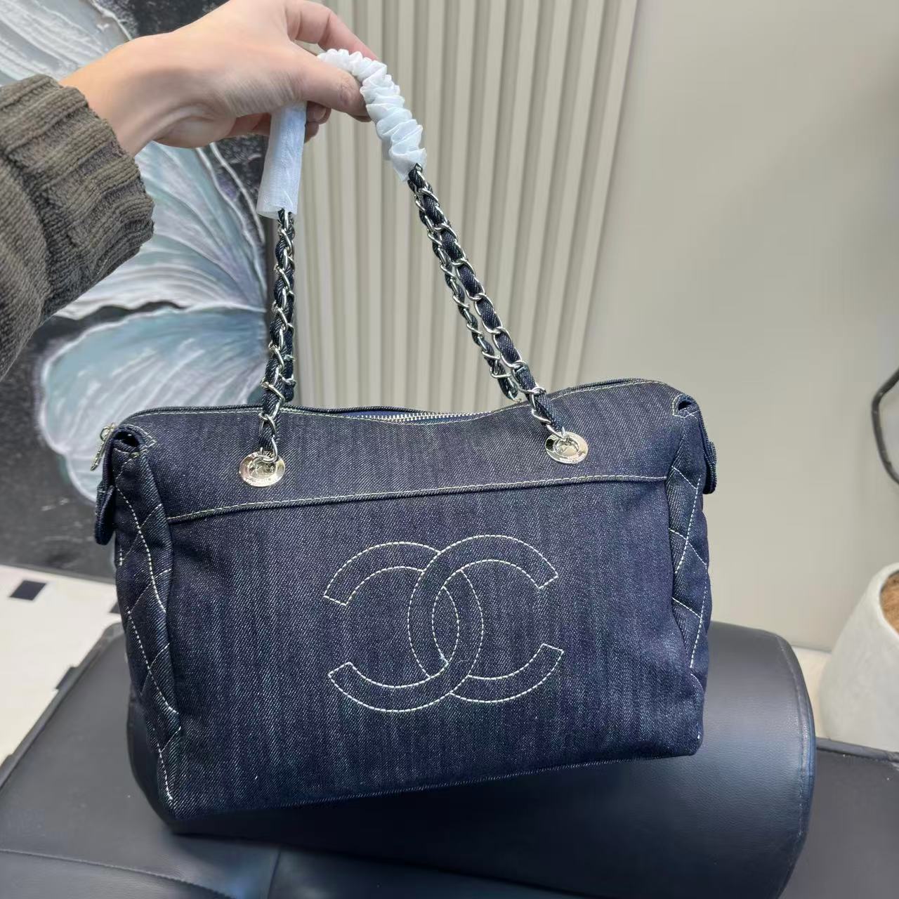 CHANE1 ダブルCチェーンデニムショッピングバッグ【50％割引+送料無料】