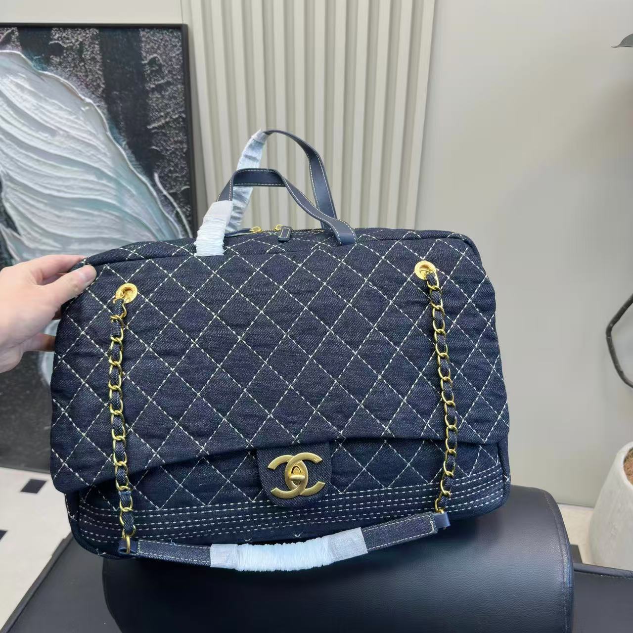 CHANE1 ダブルCチェックチェーンショッピングバッグ【50％割引+送料無料】