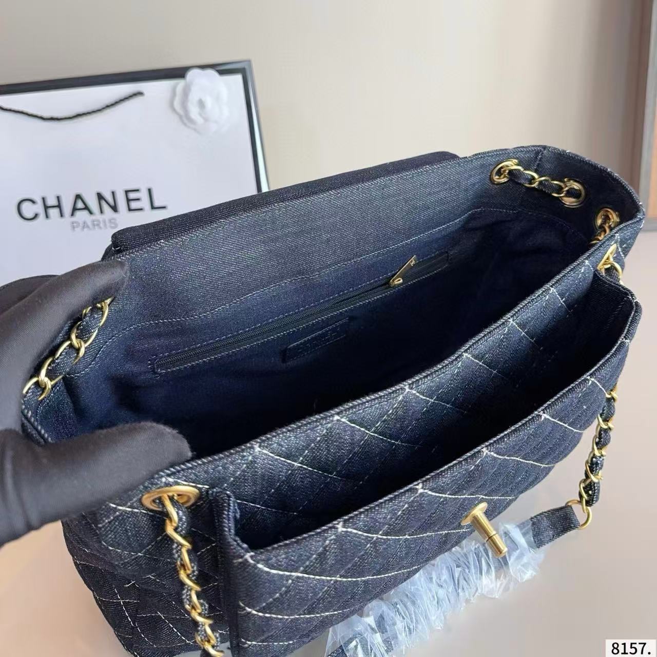 CHANE1 デニムチェーンショルダーバッグ【50％割引+送料無料】