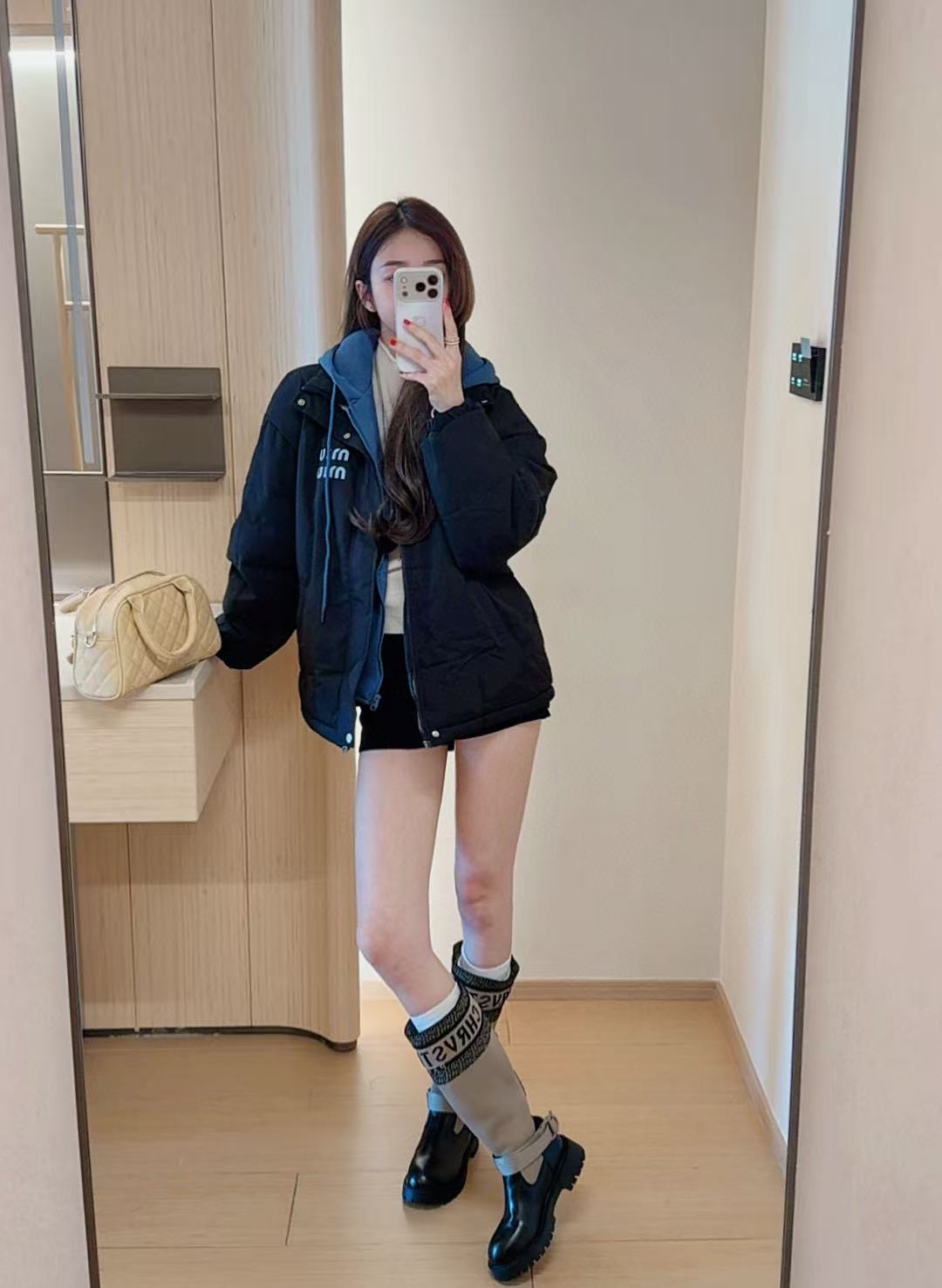 M1UM1U シンプルレター フード付きダウンジャケット【50％割引+送料無料】