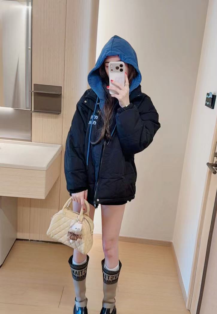 M1UM1U シンプルレター フード付きダウンジャケット【50％割引+送料無料】