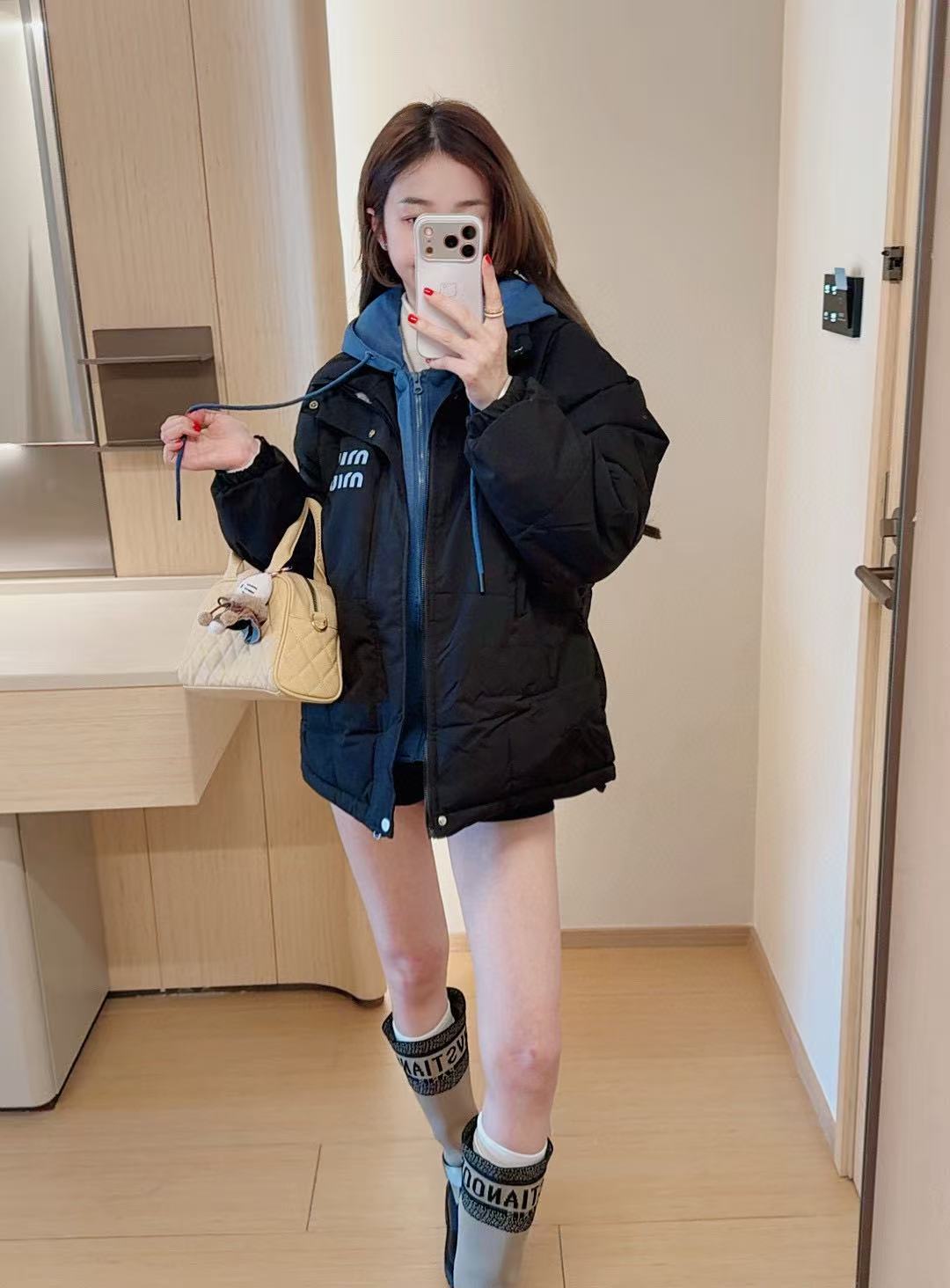 M1UM1U シンプルレター フード付きダウンジャケット【50％割引+送料無料】