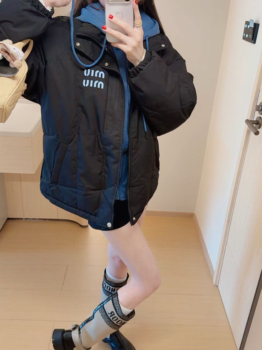 M1UM1U シンプルレター フード付きダウンジャケット【50％割引+送料無料】