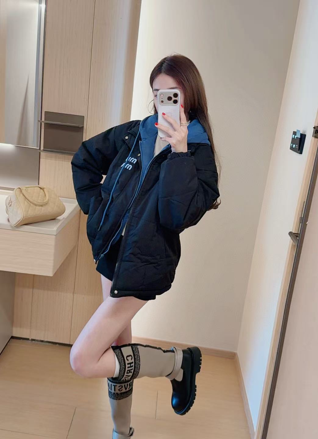 M1UM1U シンプルレター フード付きダウンジャケット【50％割引+送料無料】