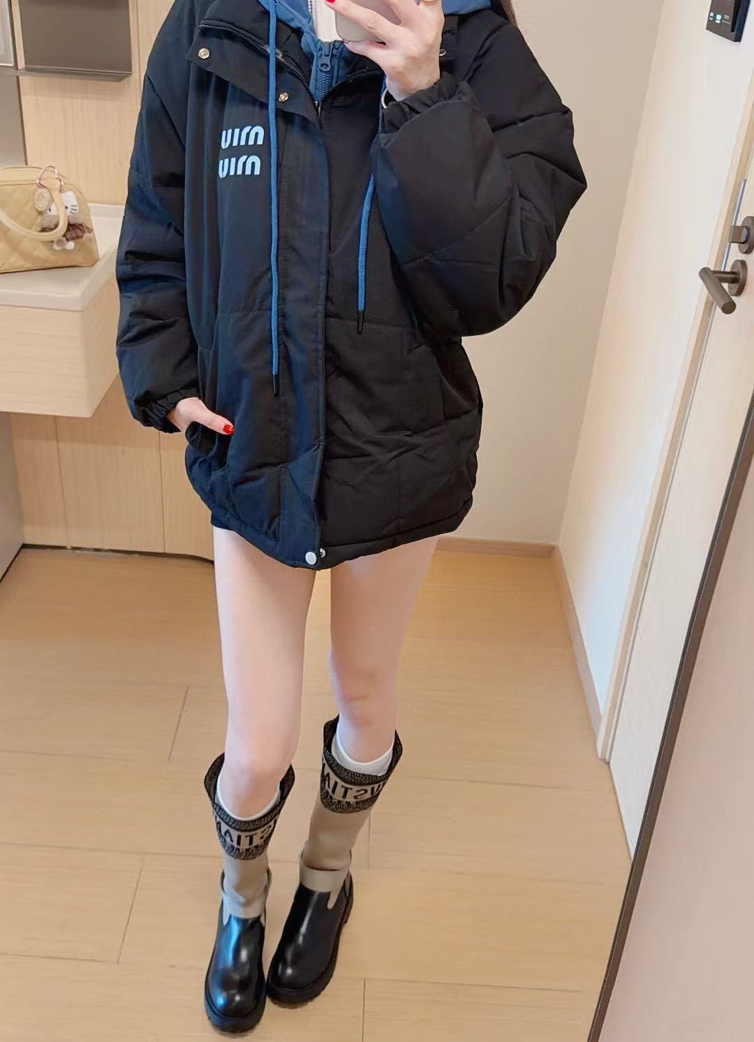 M1UM1U シンプルレター フード付きダウンジャケット【50％割引+送料無料】