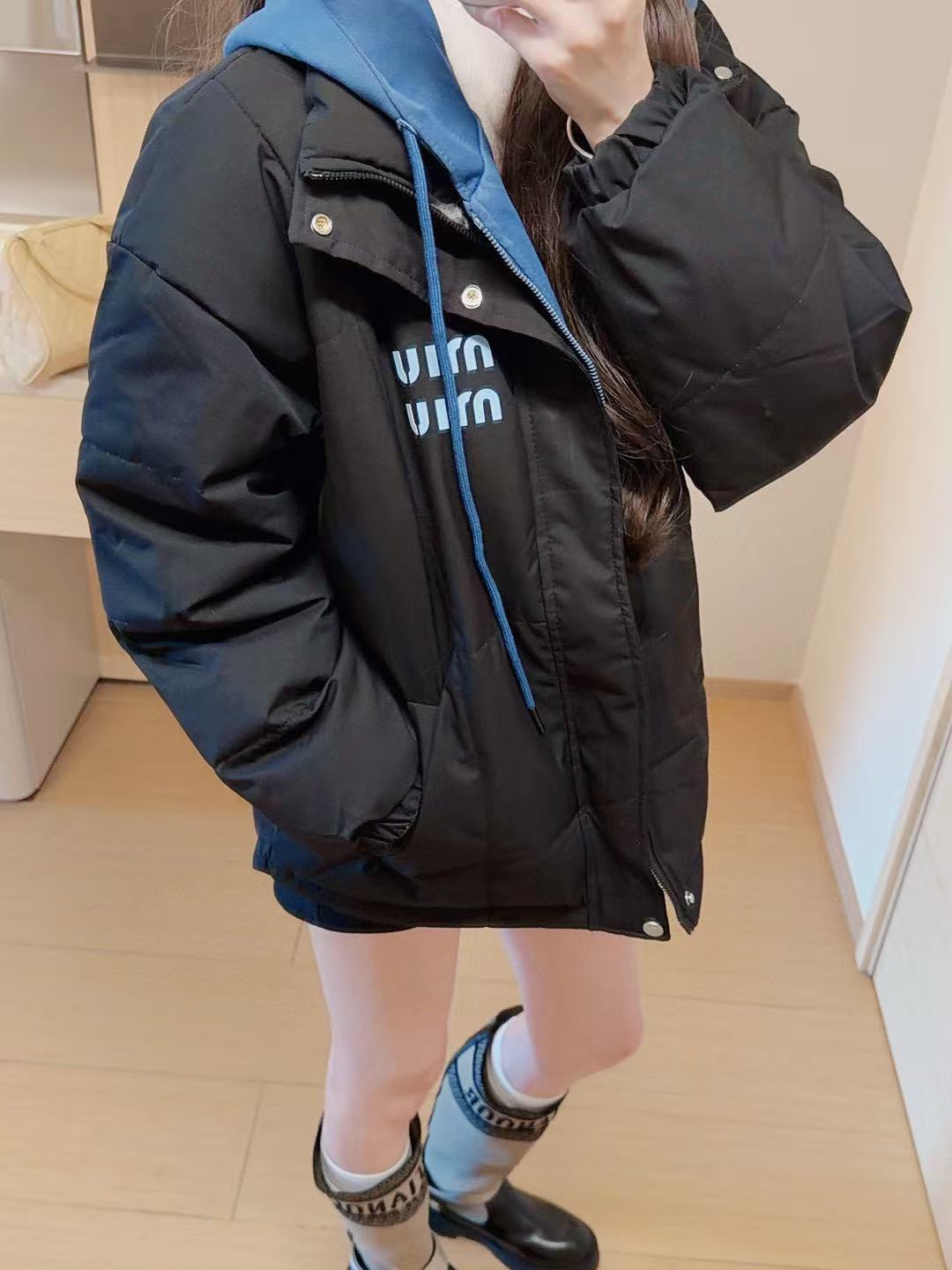 M1UM1U シンプルレター フード付きダウンジャケット【50％割引+送料無料】