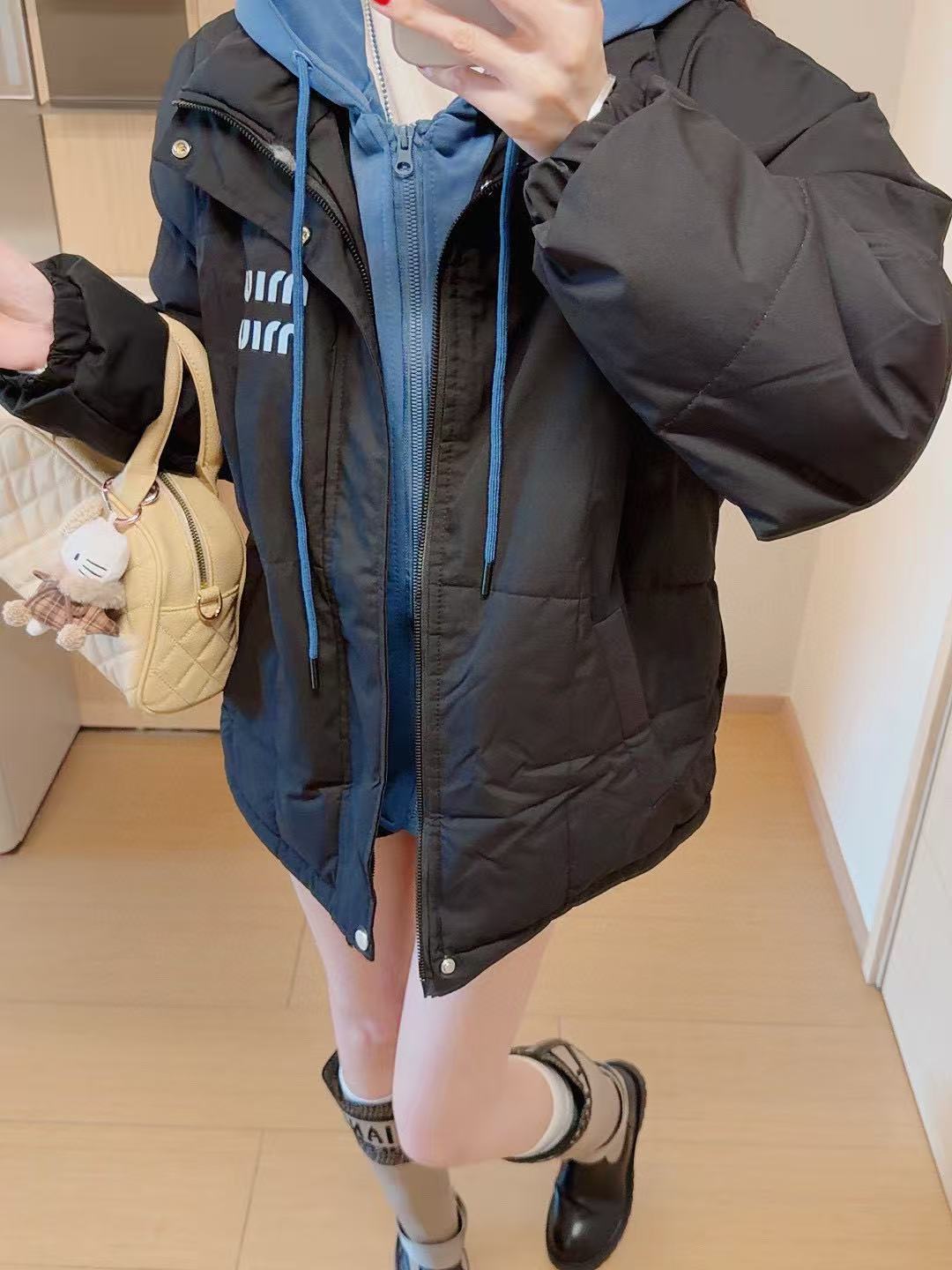 M1UM1U シンプルレター フード付きダウンジャケット【50％割引+送料無料】