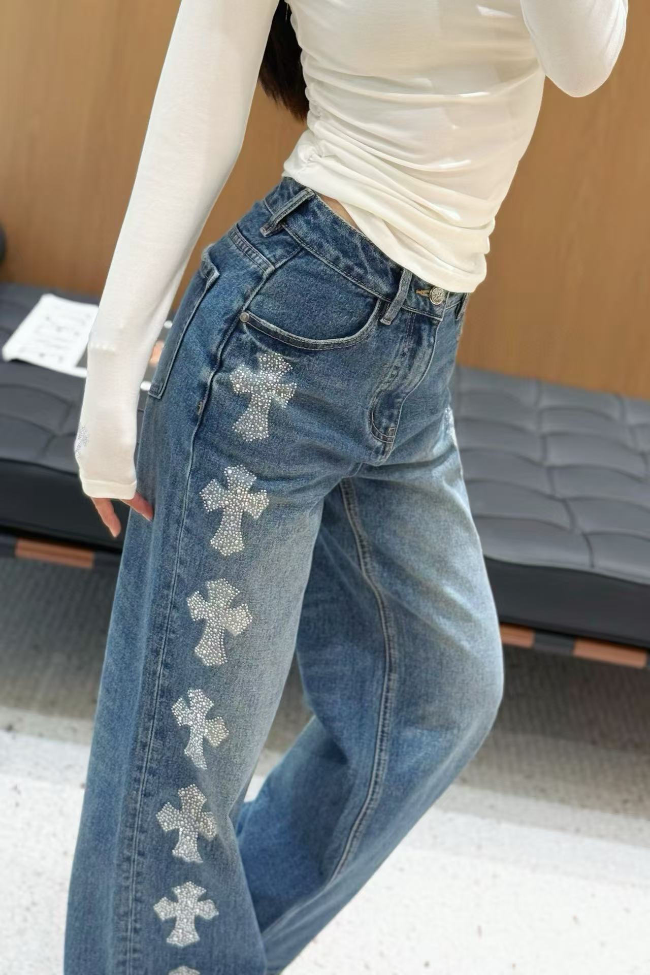 Chr0me Heartsラインストーンストレートレッグジーンズ【50％割引+送料無料】