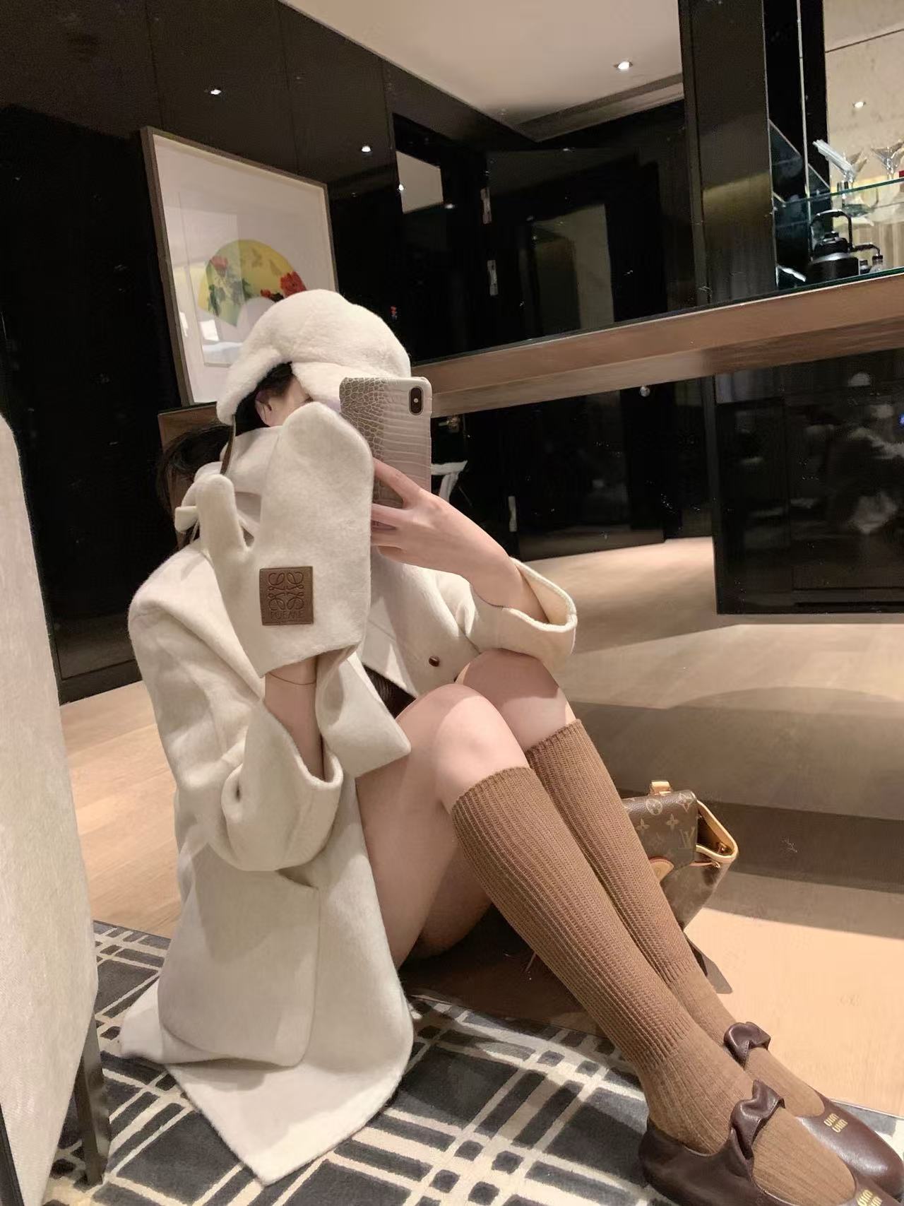 L0WEW カシミアコートとスカーフのツーピースセット【50％割引+送料無料】