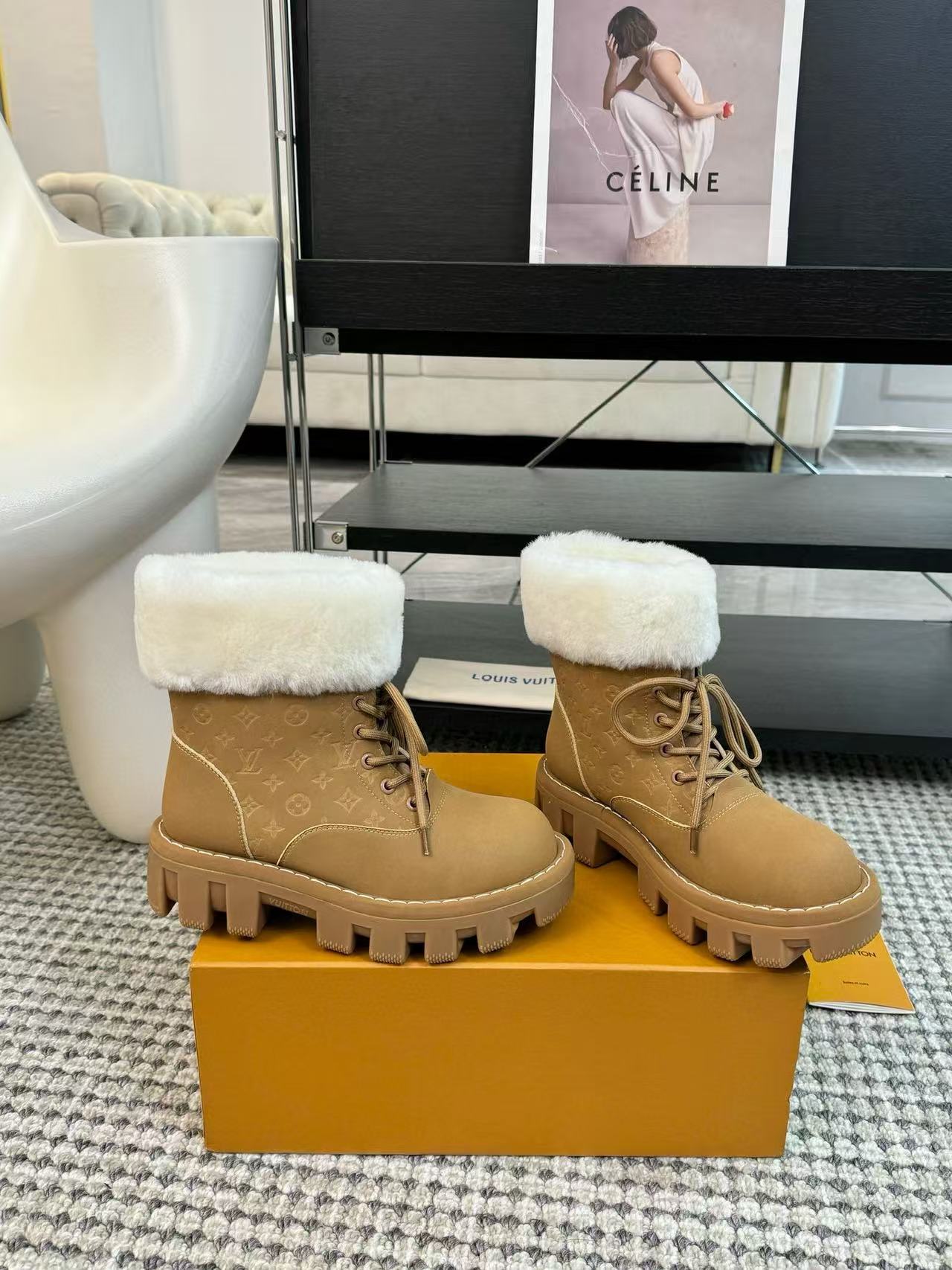LVの高品質ウールレースアップスノーブーツ【50％割引+送料無料】