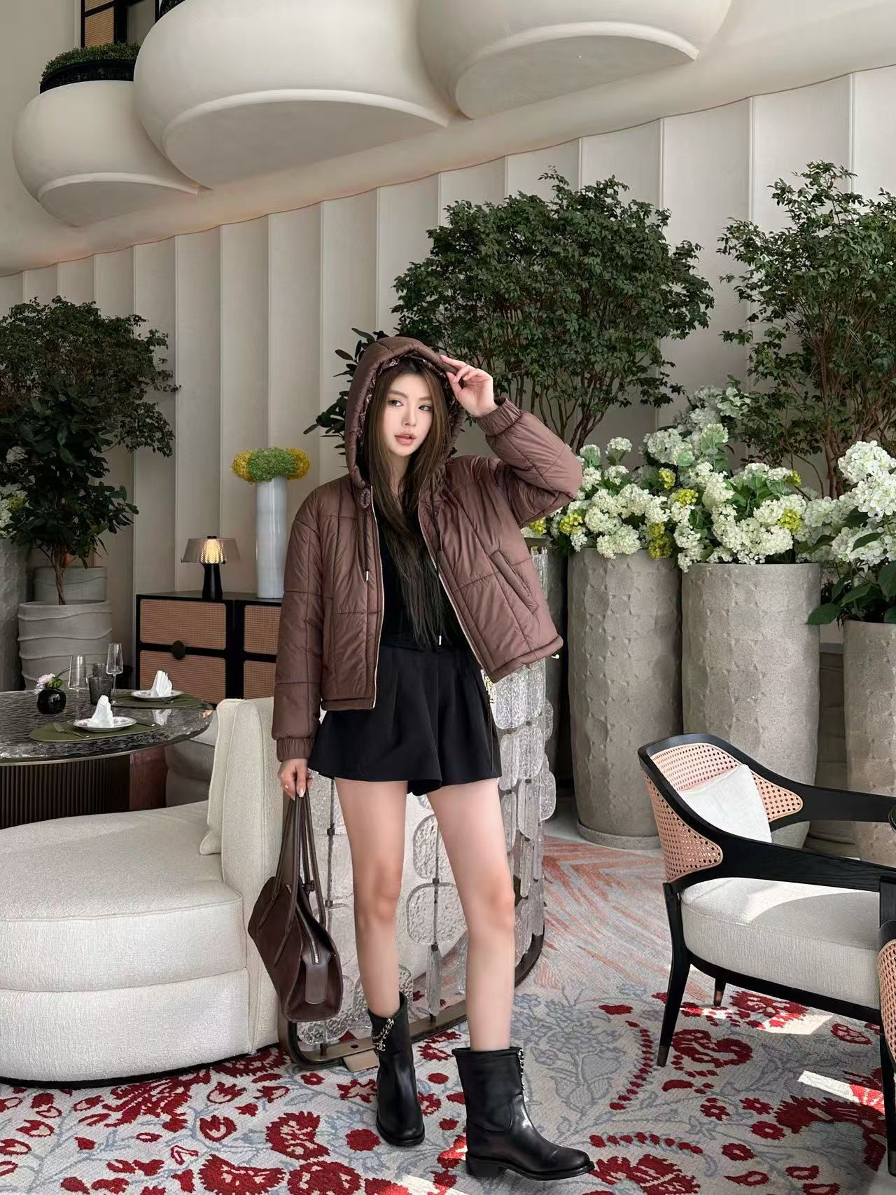 LVの高品質プリントフード付きコットンコート【50％割引+送料無料】