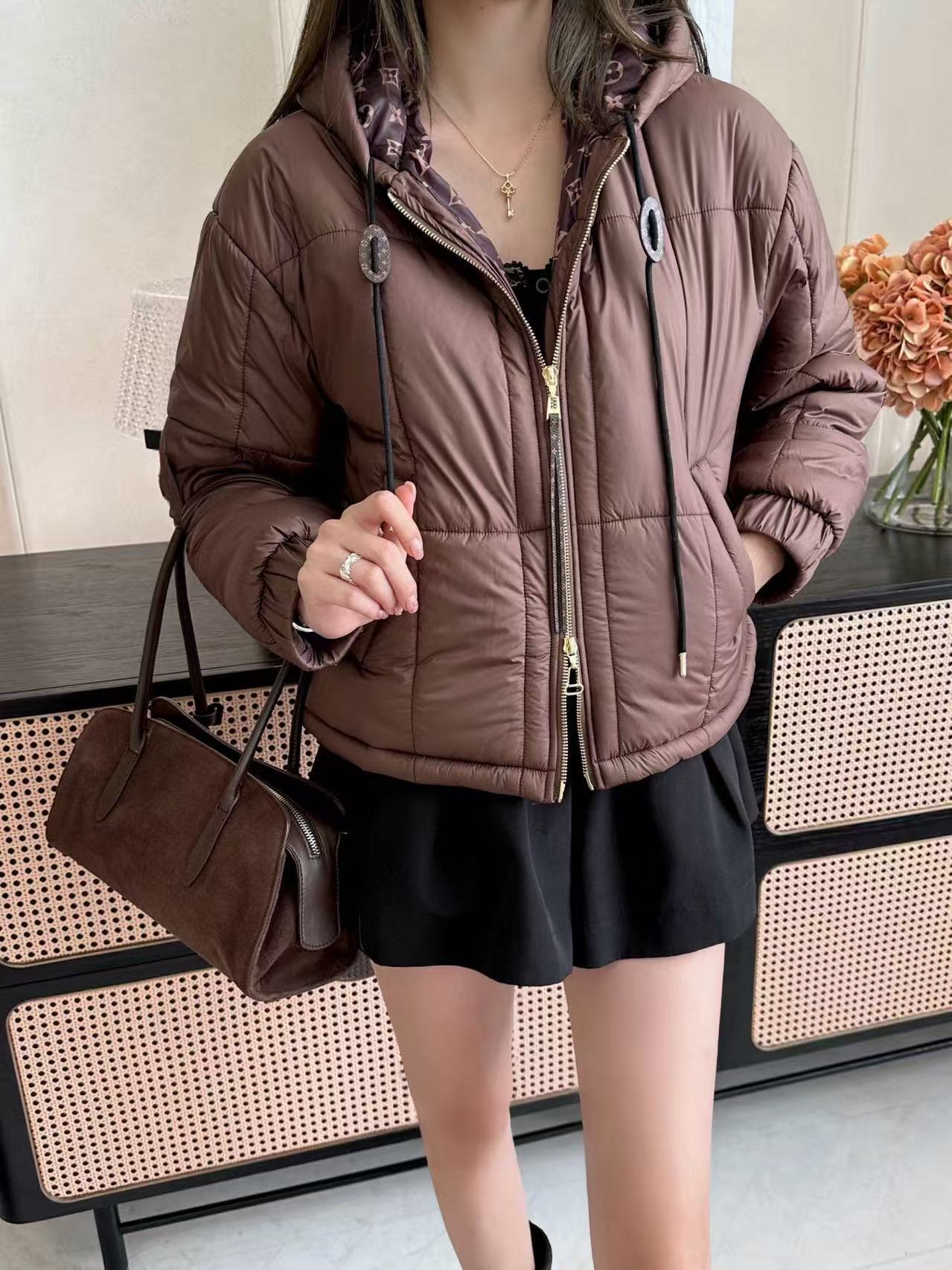 LVの高品質プリントフード付きコットンコート【50％割引+送料無料】