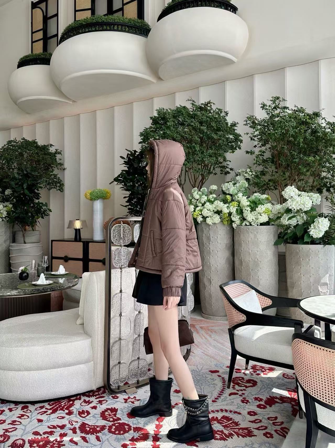 LVの高品質プリントフード付きコットンコート【50％割引+送料無料】