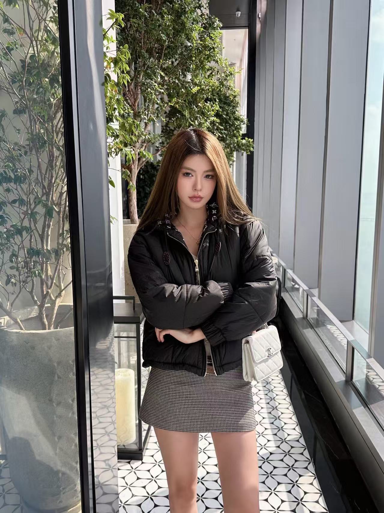 LVの高品質プリントフード付きコットンコート【50％割引+送料無料】