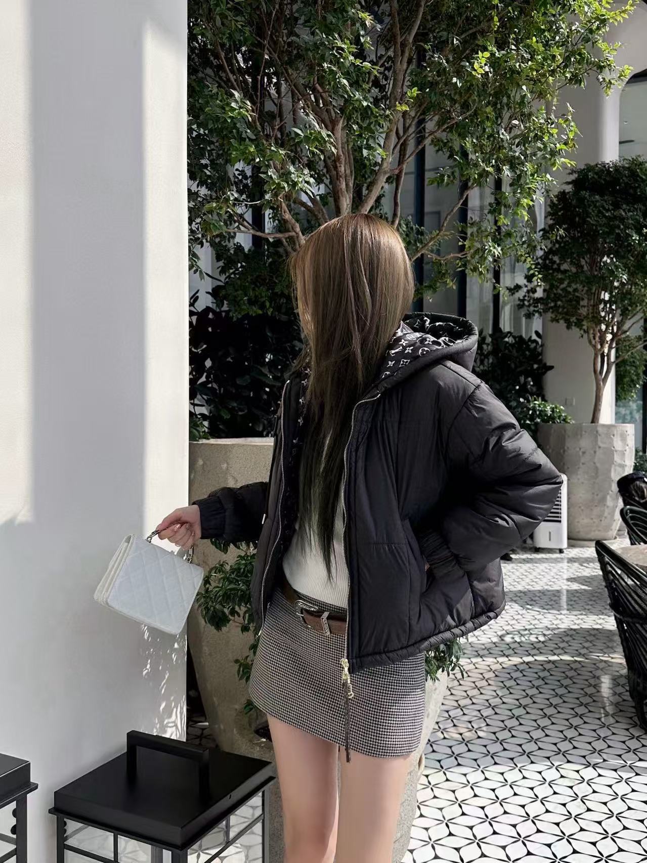 LVの高品質プリントフード付きコットンコート【50％割引+送料無料】