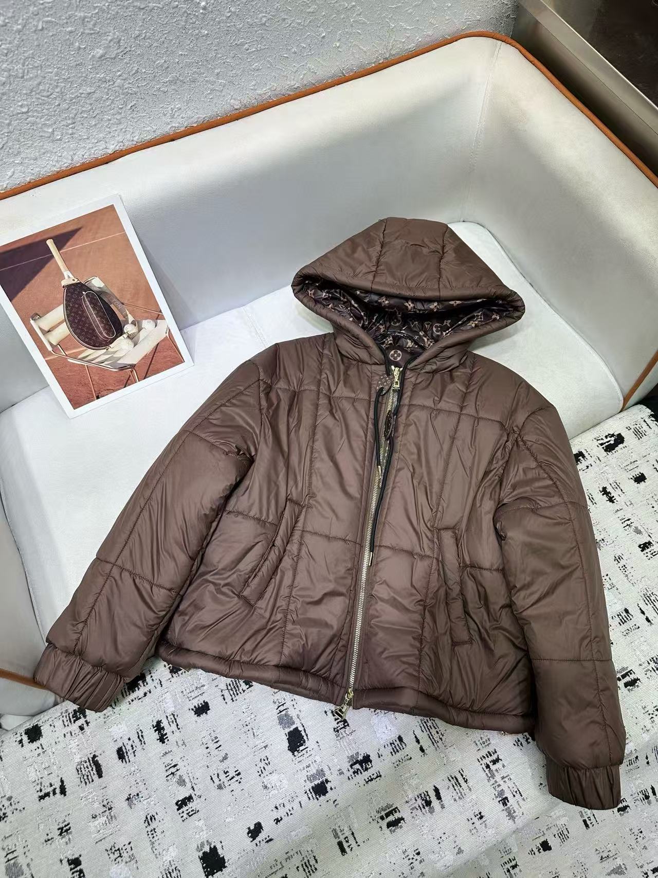 LVの高品質プリントフード付きコットンコート【50％割引+送料無料】