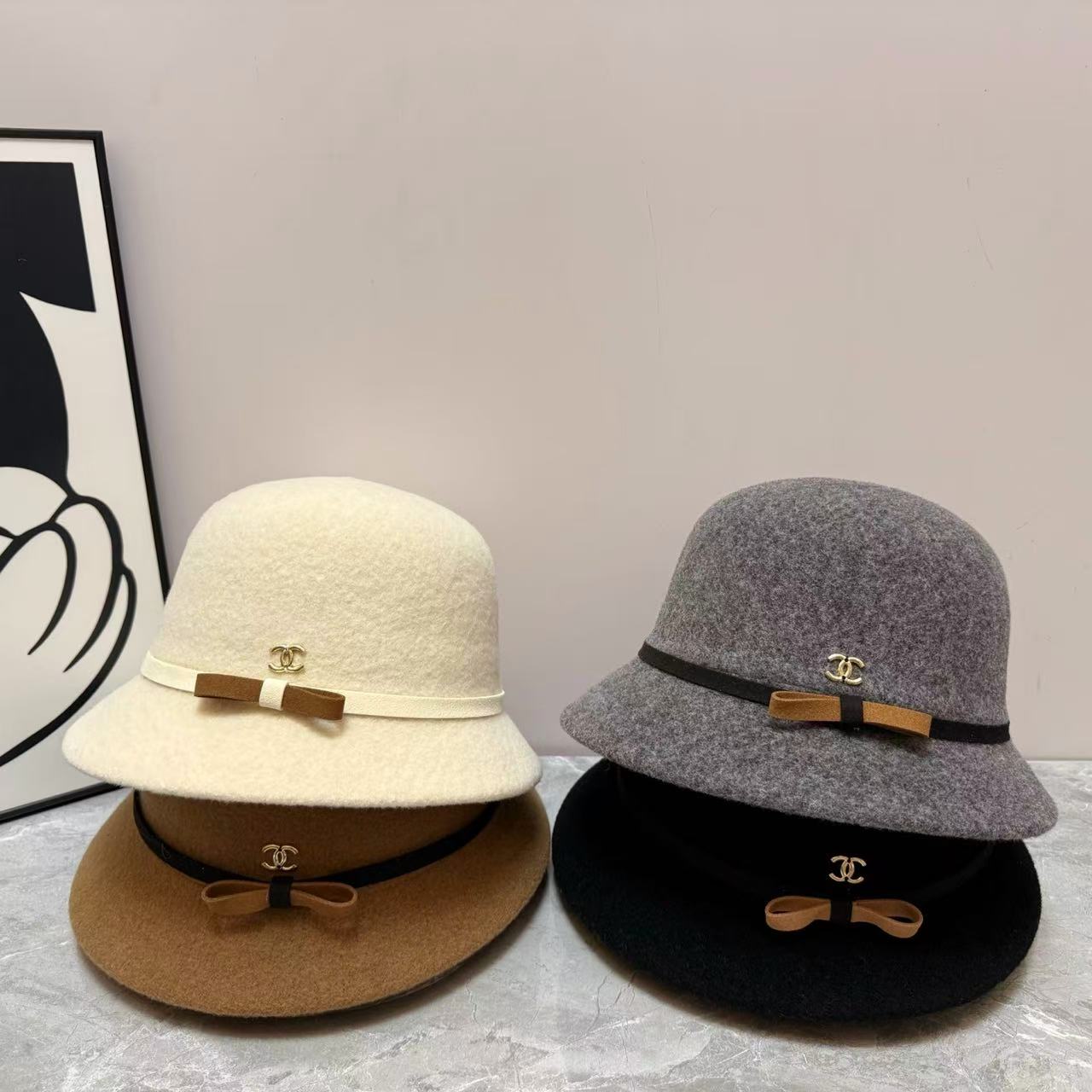 CHANE1 ダブルC ボウ ウール フィッシャーマンハット【50％割引+送料無料】