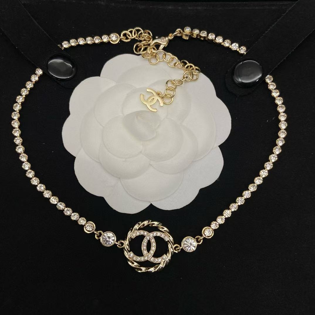 CHANE1 ラウンドダブルCダイヤモンドネックレス【50％割引+送料無料】