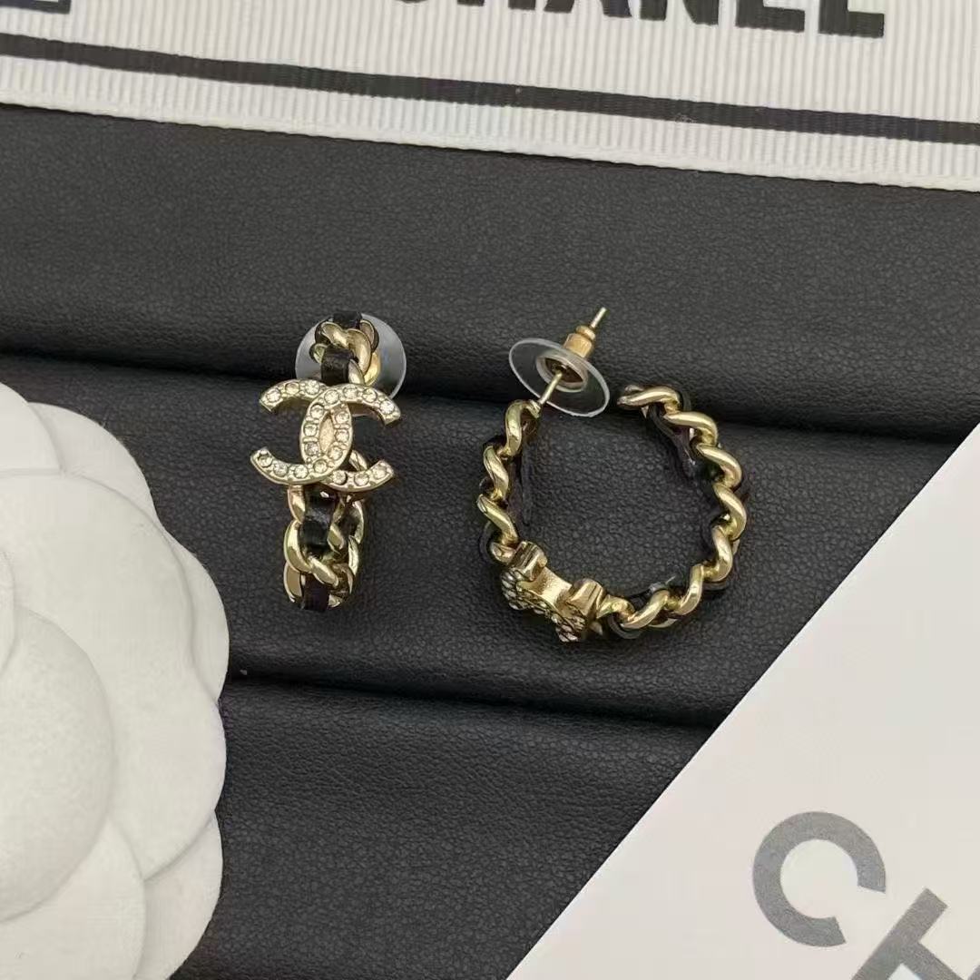 CHANE1 ダブルC レザーフープイヤリング【50％割引+送料無料】