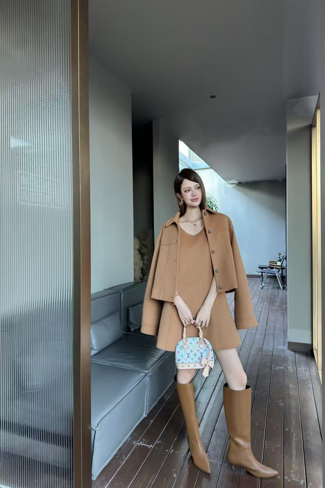 DIOR シンプルウールコート＋ドレス ツーピースセット【50％割引+送料無料】