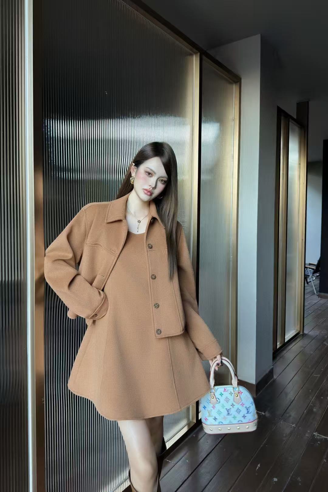 DIOR シンプルウールコート＋ドレス ツーピースセット【50％割引+送料無料】