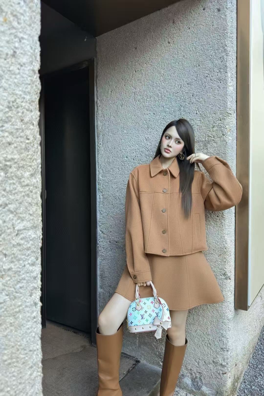 DIOR シンプルウールコート＋ドレス ツーピースセット【50％割引+送料無料】