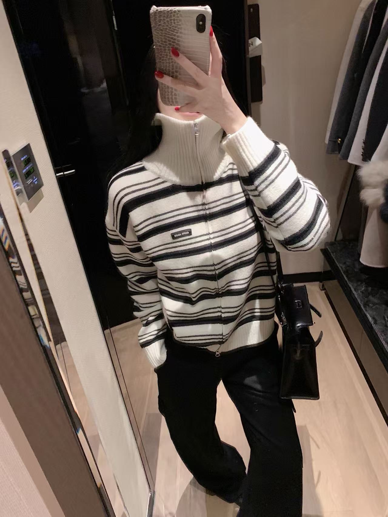 M1UM1U シンプルストライプニットカーディガン【50％割引+送料無料】