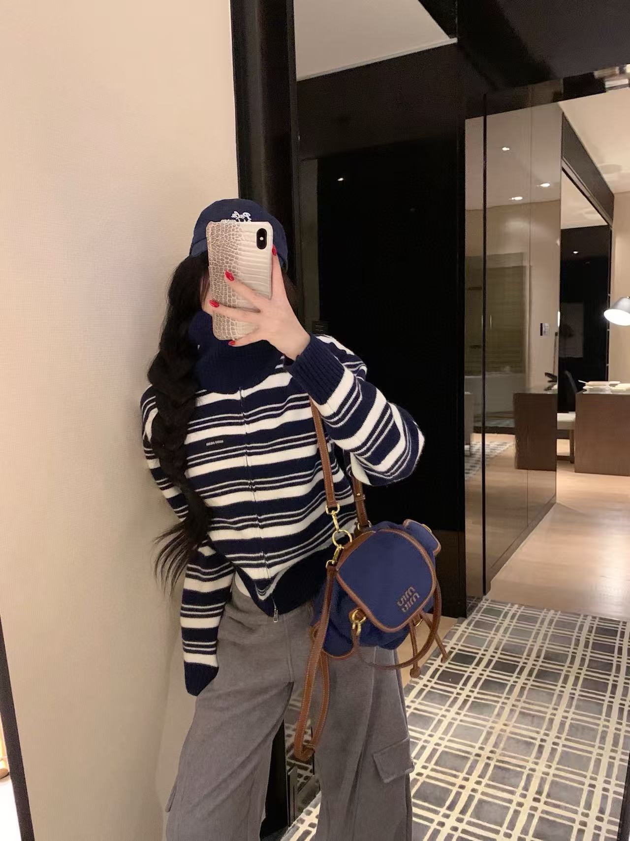 M1UM1U シンプルストライプニットカーディガン【50％割引+送料無料】