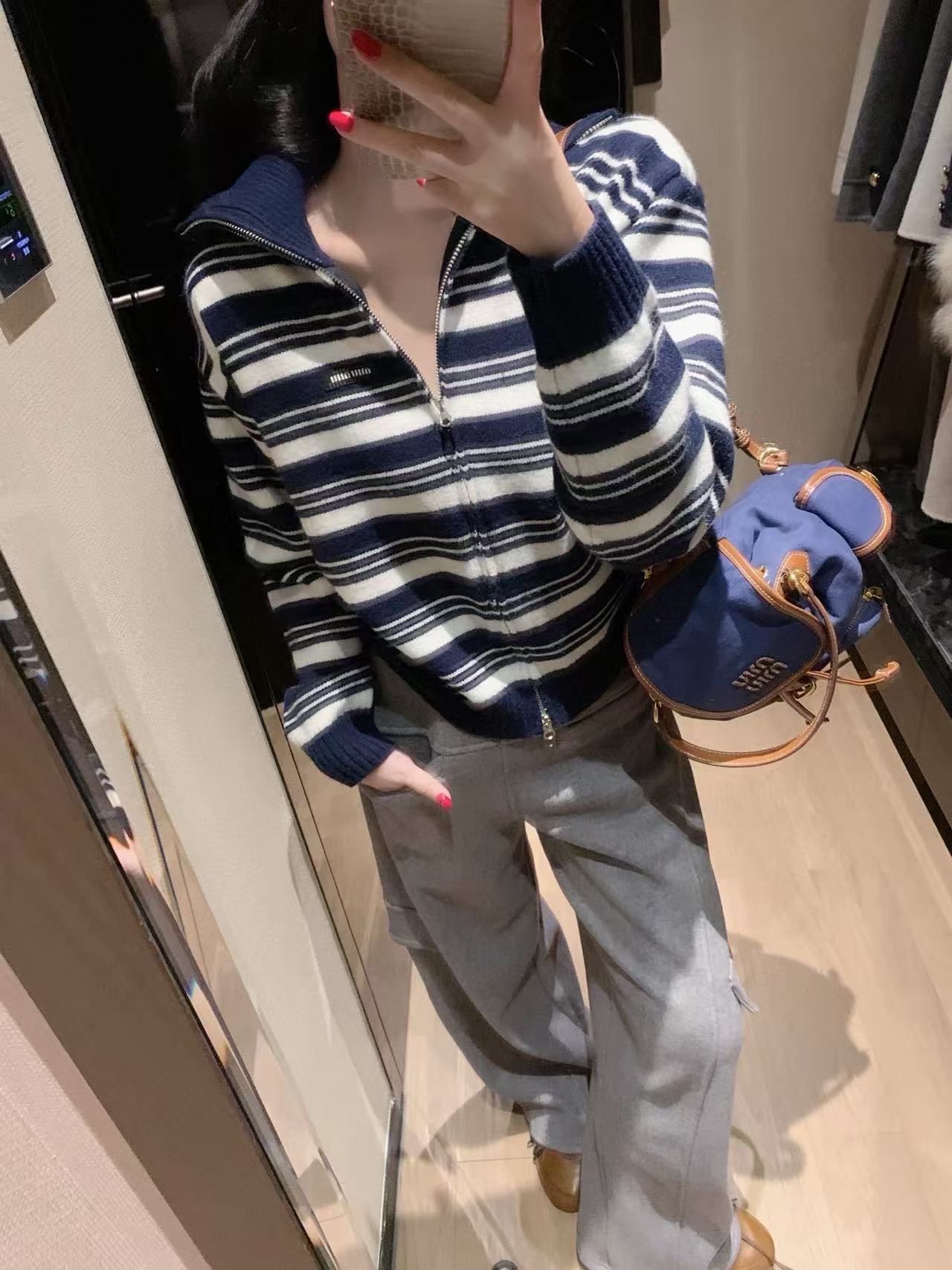 M1UM1U シンプルストライプニットカーディガン【50％割引+送料無料】