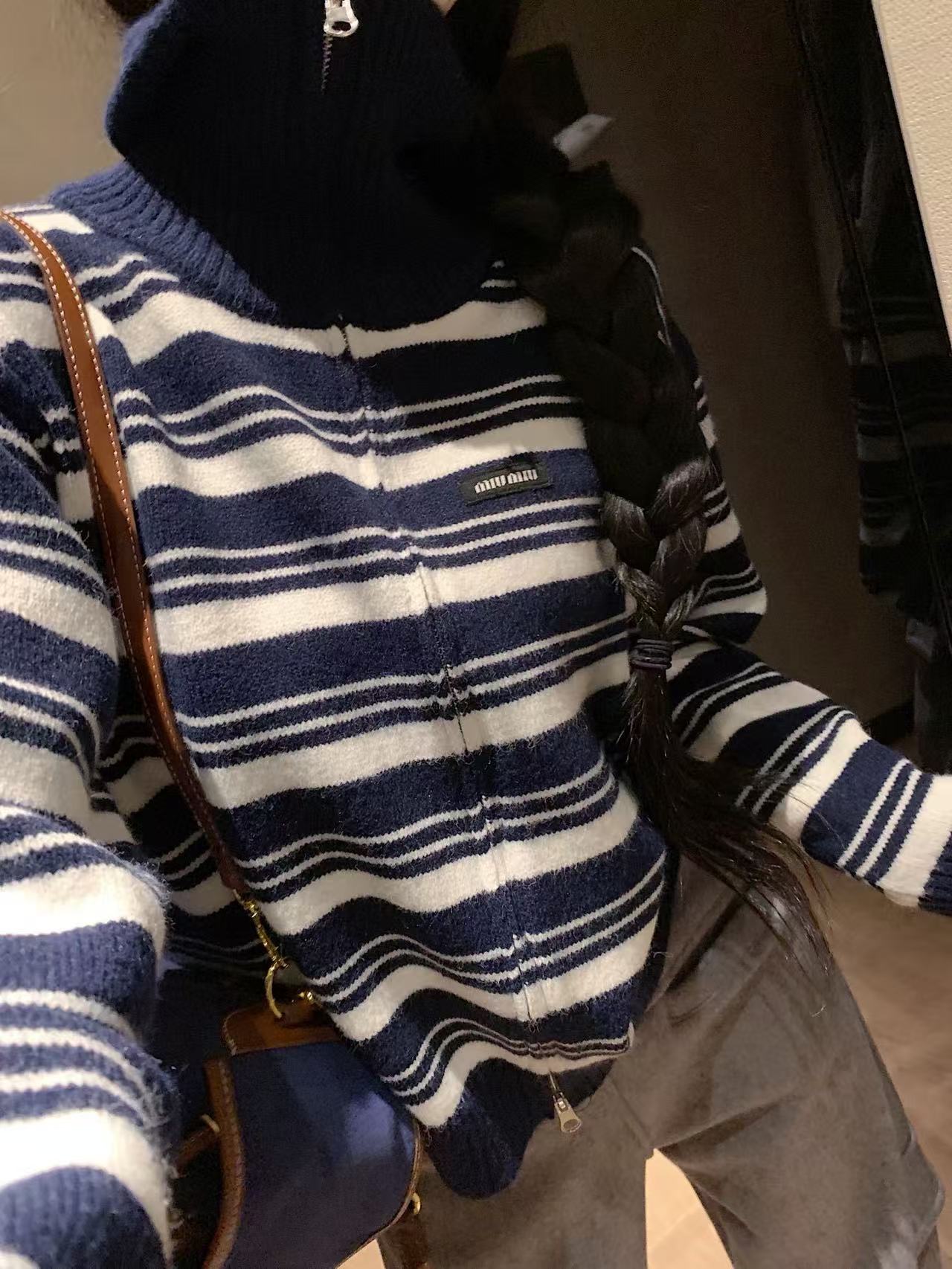 M1UM1U シンプルストライプニットカーディガン【50％割引+送料無料】