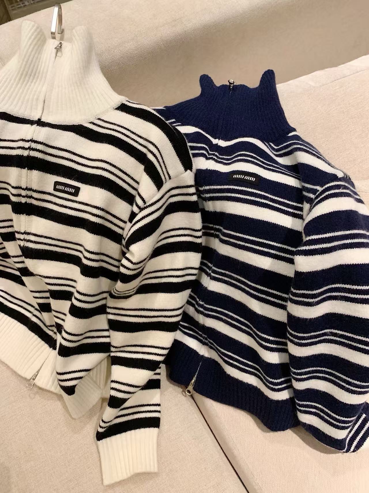 M1UM1U シンプルストライプニットカーディガン【50％割引+送料無料】