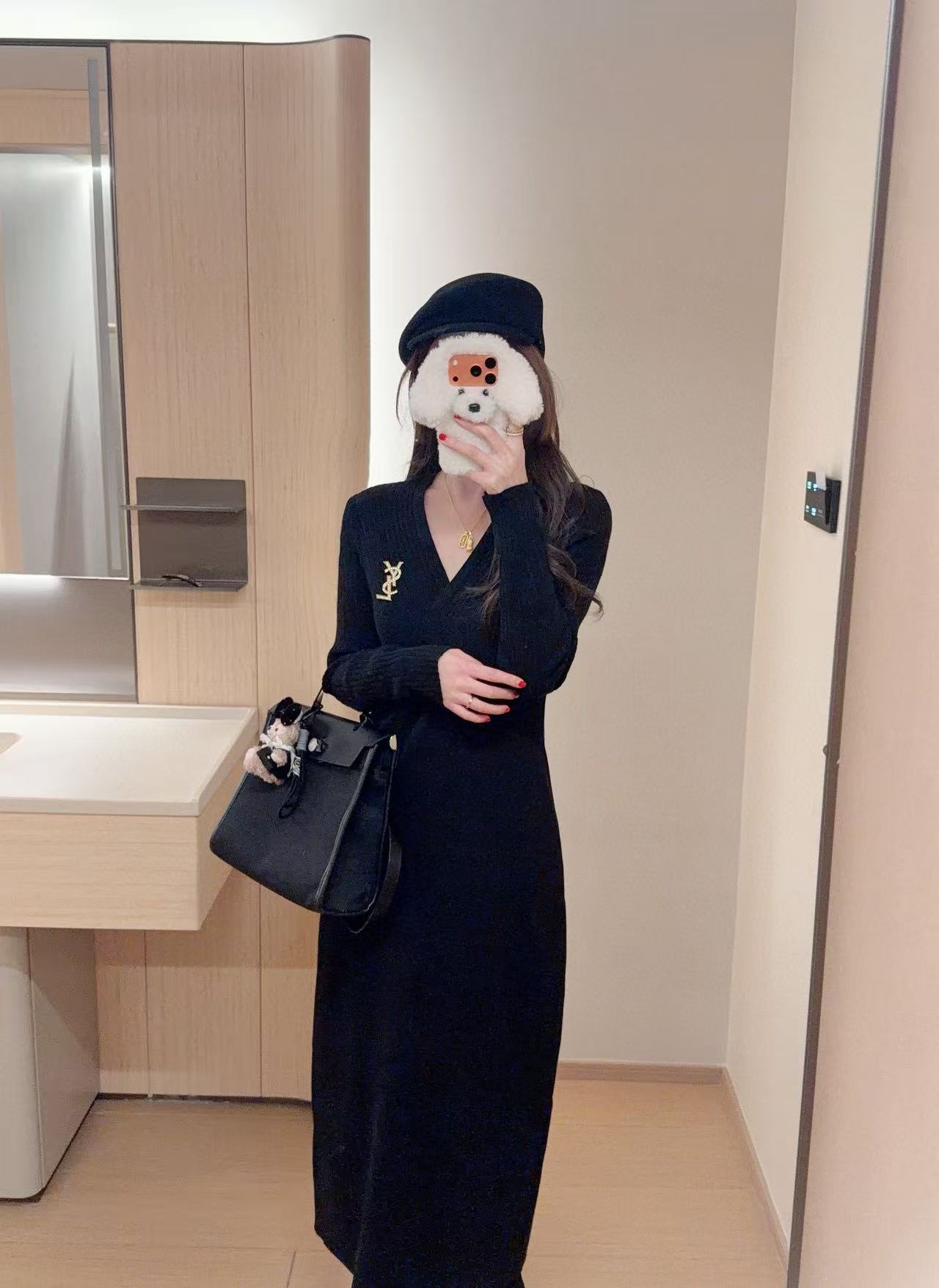 YSL ブローチ Vネック ニットドレス【50％割引+送料無料】