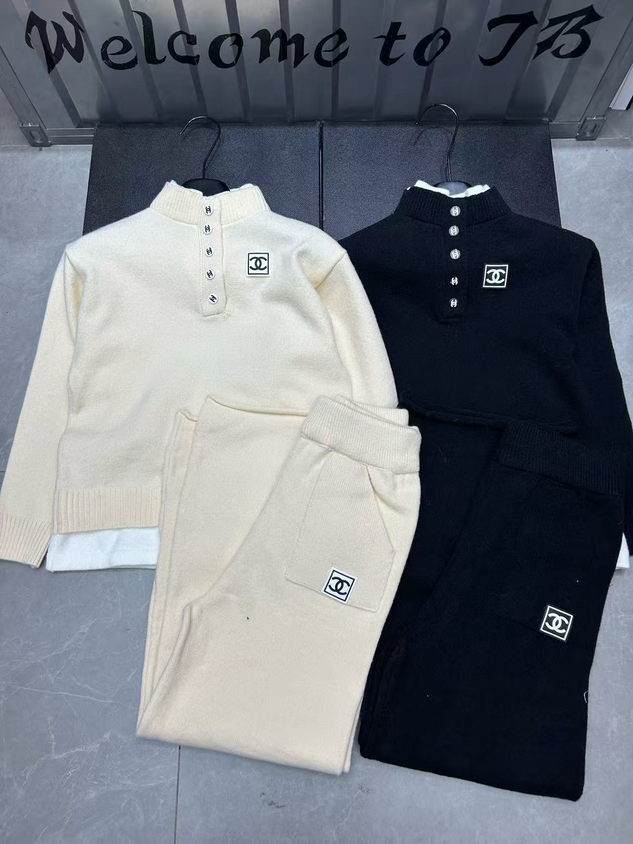 CHANE1 ダブルC ウールトップス+パンツ ツーピースセット【50％割引+送料無料】