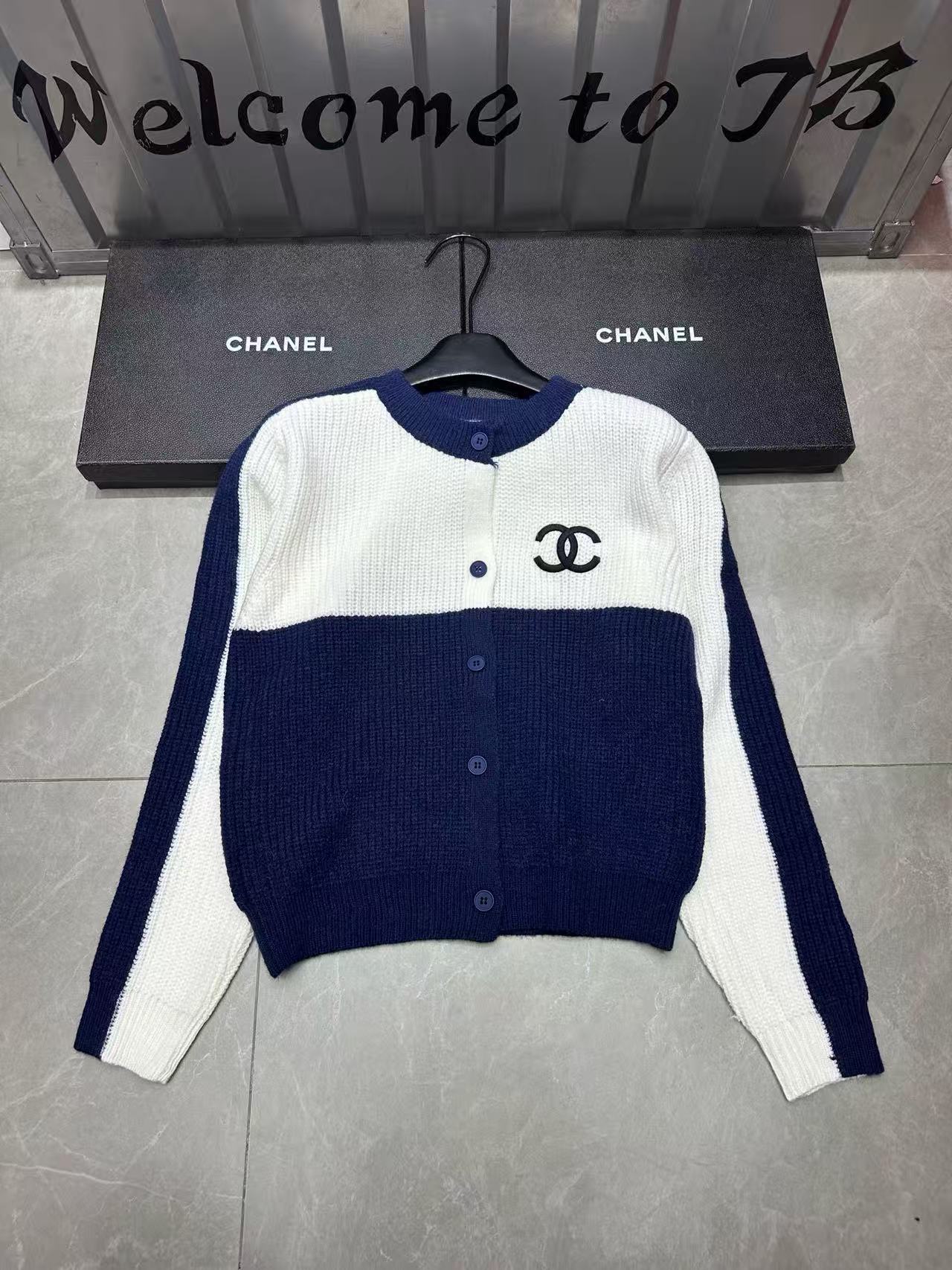 CHANE1 ダブルC カラーブロック ウールカーディガン【50％割引+送料無料】