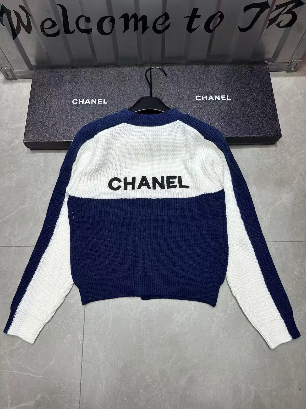 CHANE1 ダブルC カラーブロック ウールカーディガン【50％割引+送料無料】