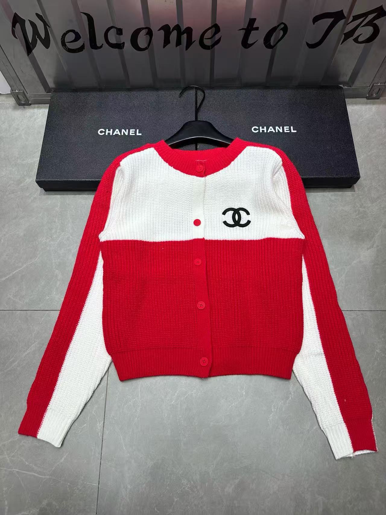 CHANE1 ダブルC カラーブロック ウールカーディガン【50％割引+送料無料】