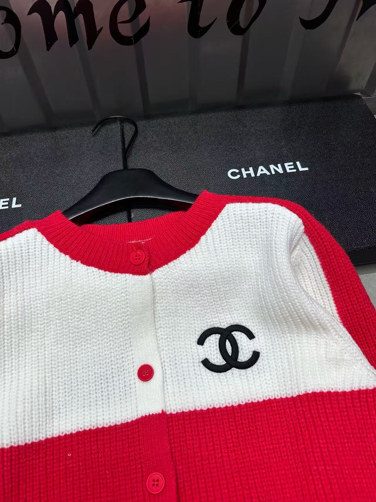 CHANE1 ダブルC カラーブロック ウールカーディガン【50％割引+送料無料】